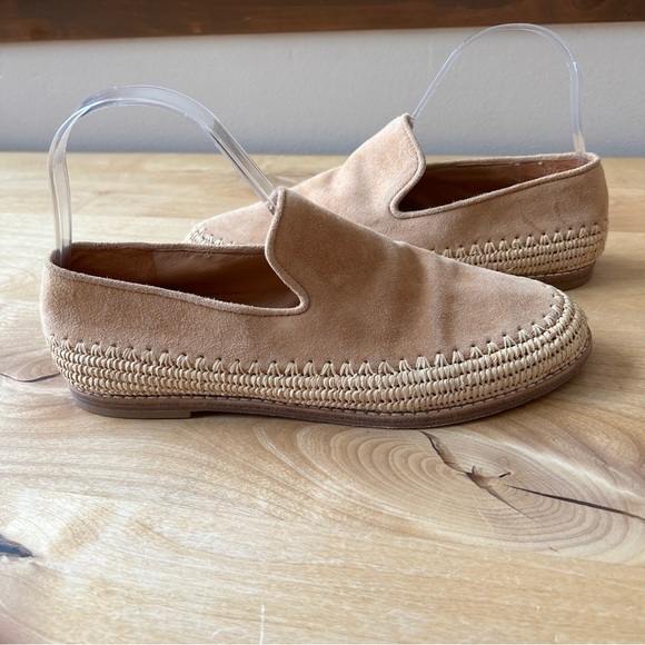 VINCE JALEN LOAFERS BEIGE 7M SUEDE UPPER ESPADRILLE RAFFIA BASE SLIP ON CASUAL - Picture 3 of 10